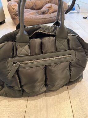 Quilted Puffer Tote Bag in Olive Green